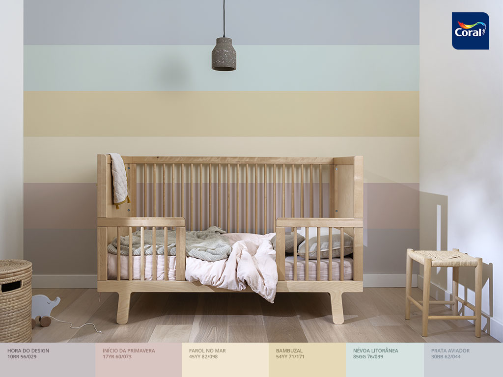 Parede listrada em quarto de crianças: aposte nas candy colors. Imagem: Coral Matiz