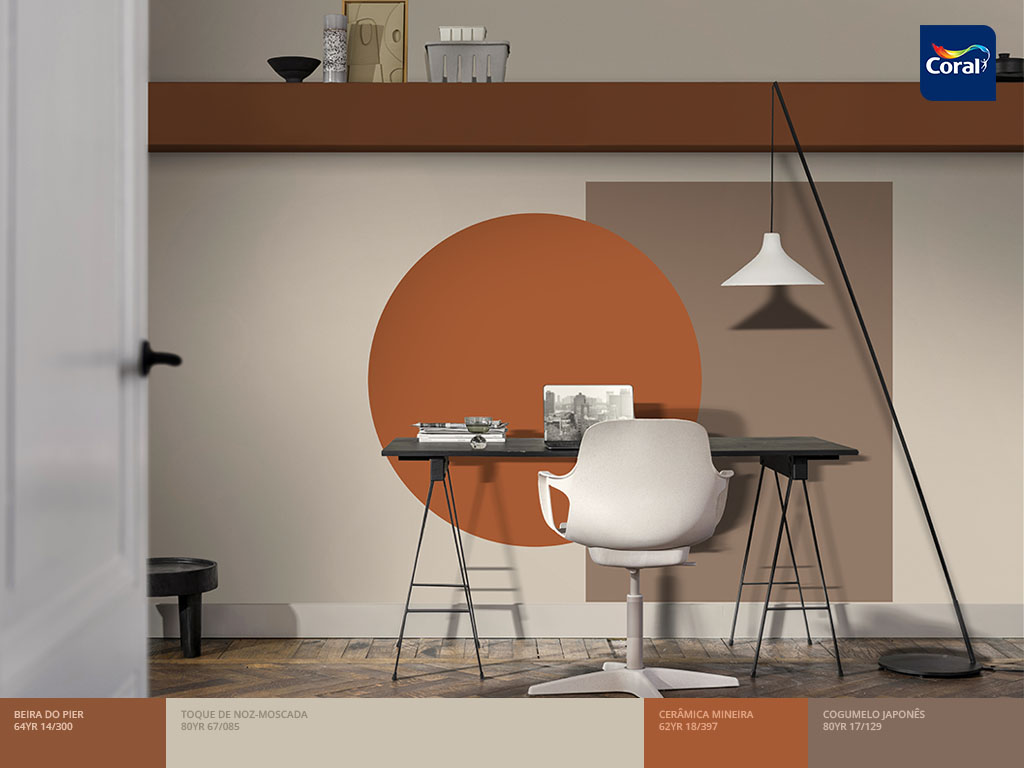 Pintura geométrica para o cantinho do home office. Imagem Coral Matiz