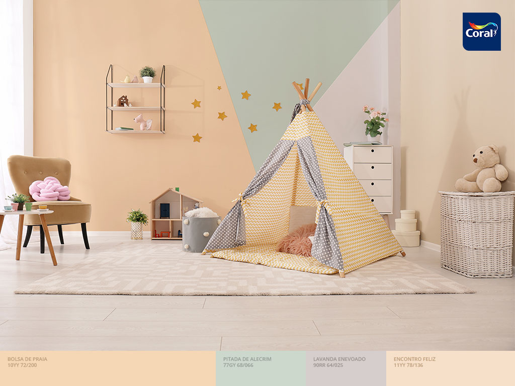 Quarto infantil decorado com pintura geométrica. Imagem Coral Matiz