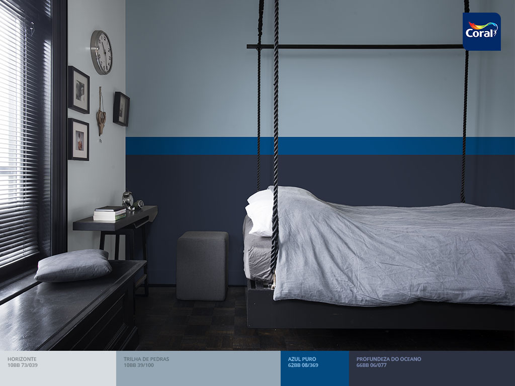 Delimite a área da cama utilizando diferentes tons de azul. Imagem: Coral Matiz