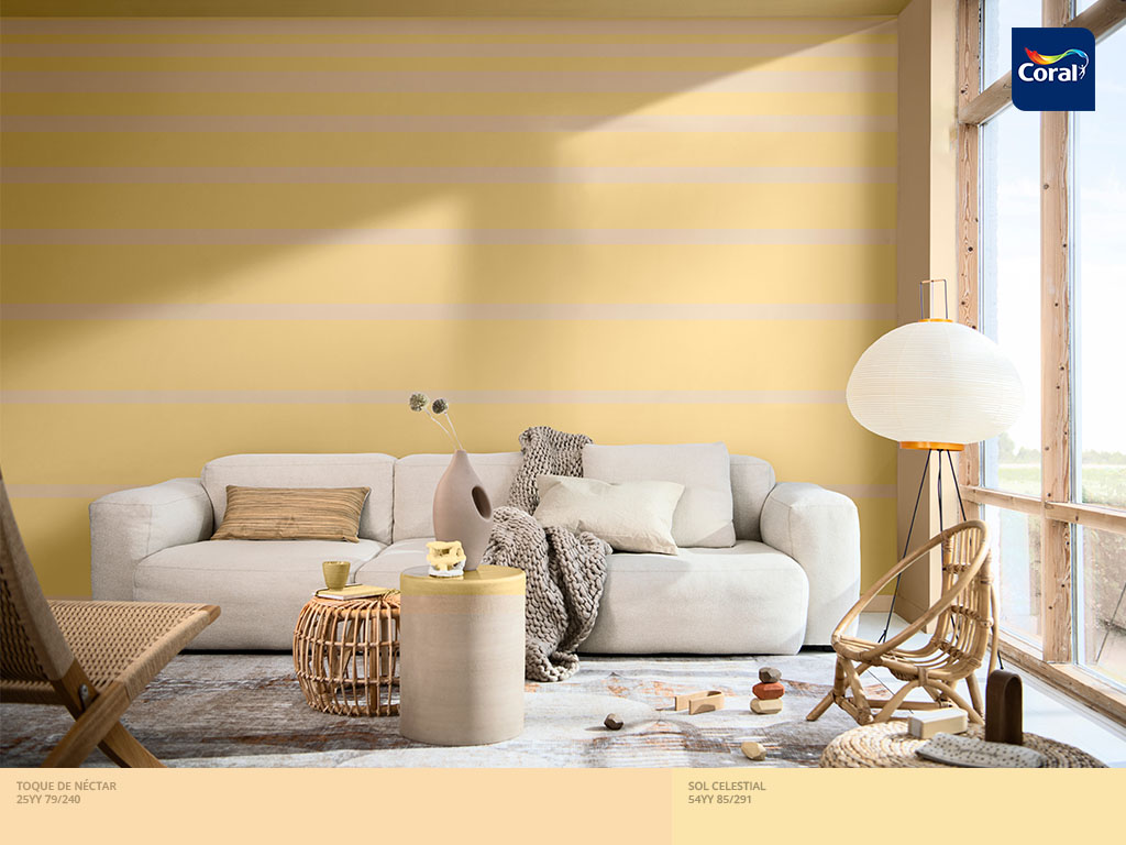 Pintura com listras verticais cria a sensação de um ambiente mais largo. Imagem Coral Matiz Pintura com listras verticais cria a sensação de um ambiente mais largo. Imagem Coral Matiz