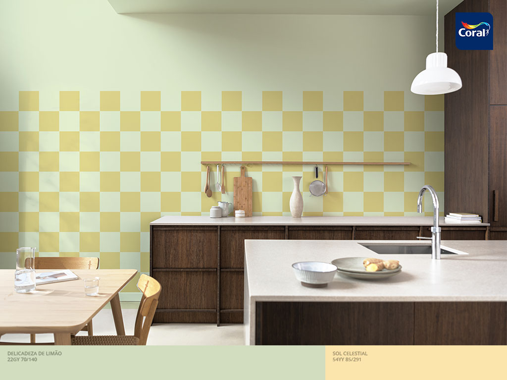 Pintura quadriculada de cozinha com candy colors. Imagem Coral Matiz Pintura quadriculada de cozinha com candy colors. Imagem Coral Matiz