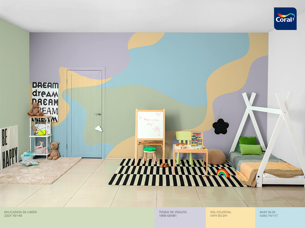 Porta e paredes integrados na composição desse quarto infantil. Imagem Coral Matiz Porta e paredes integrados na composição desse quarto infantil. Imagem Coral Matiz